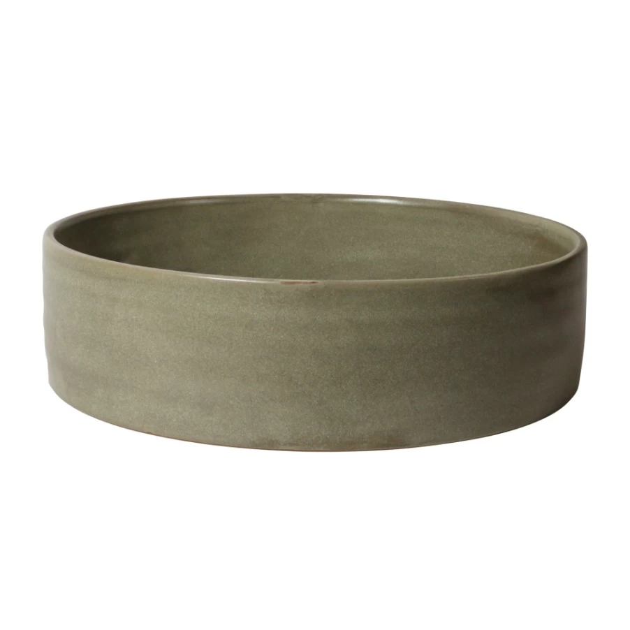 Robert Gordon Large Wheel Bowl - Handcrafted Ceramic Olive Green Serving Bowl, 12-Inch Farmhouse Style Dining Decor